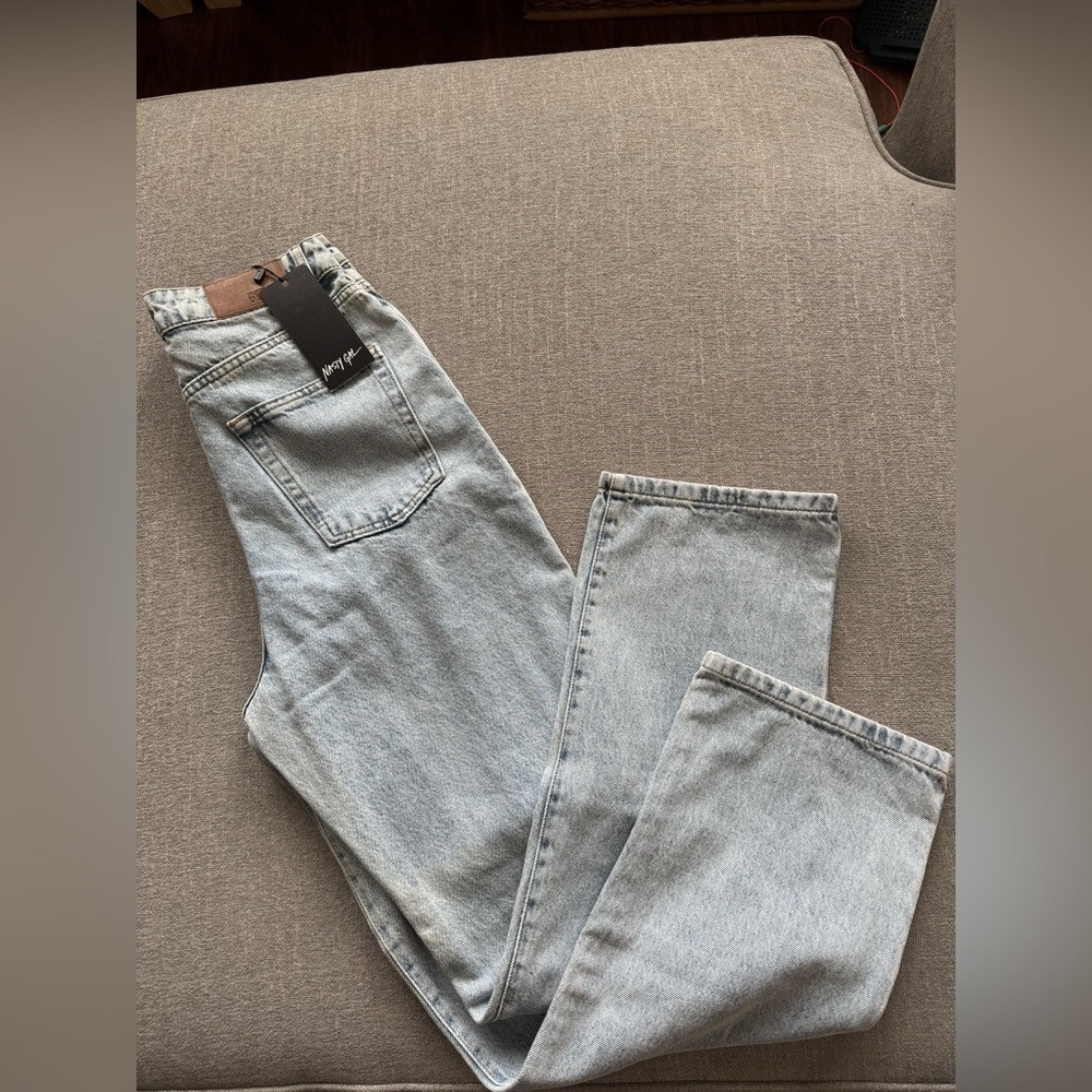 NWT Nasty Gal Light‎ Wash Denim Jeans High Waisted denim straight leg.